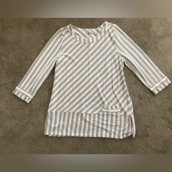 Striped Tan and White Top Soft Surroundings size  Large - Picture 2 of 3